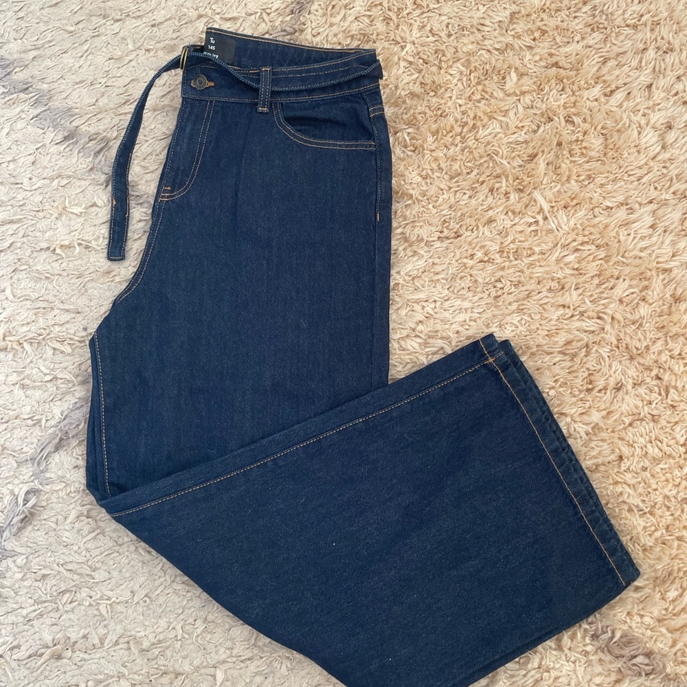 New without tags Dark Blue Denim Jeans wide leg Sz L